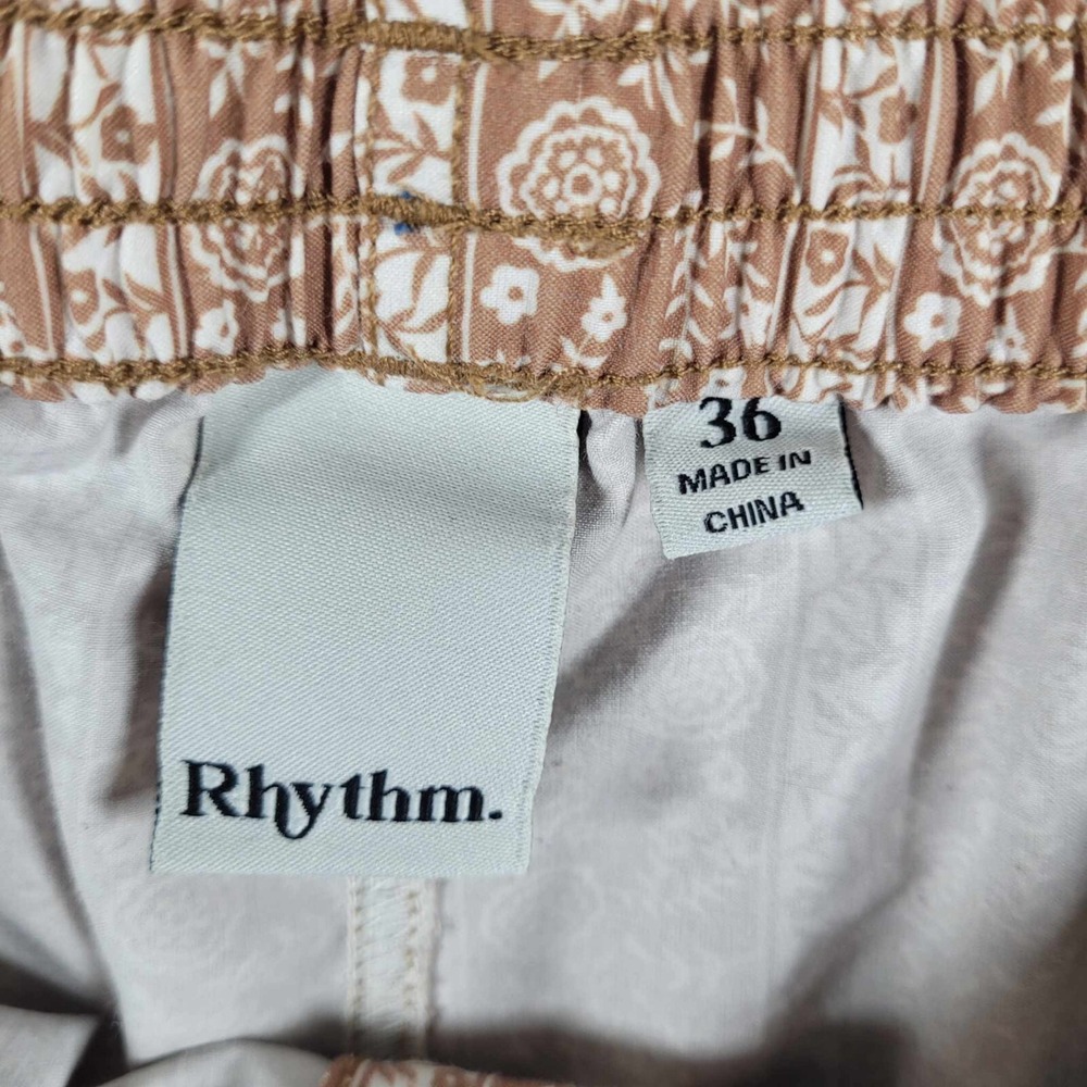 Rhythm Board Shorts Men's 36 Brown Beige Swim Trunk Beach Pool Surf Floral - Picture 6 of 8